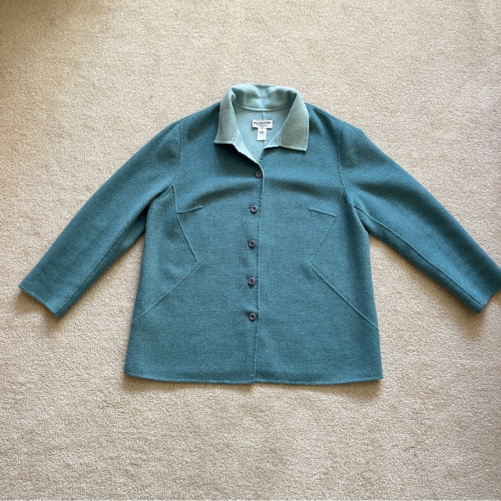 Vintage Pendleton Reversible Wool Jacket, Teal Turquoise Outerwear, Women’s 1X